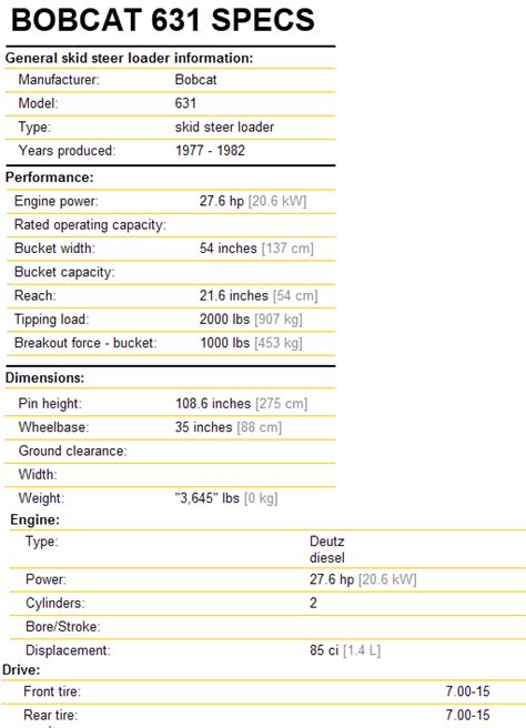 bobcat 631 skid steer specs|bobcat s630 hydraulic system.